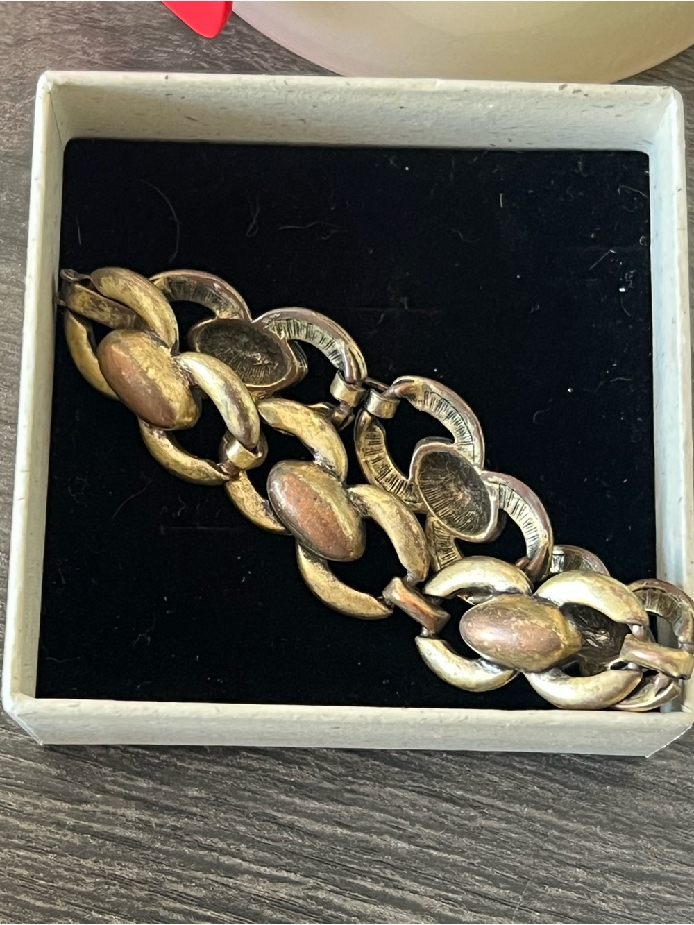 Vintage Gold Tone Chunky Link Bracelet Art Deco Style Estate Jewelry 7”